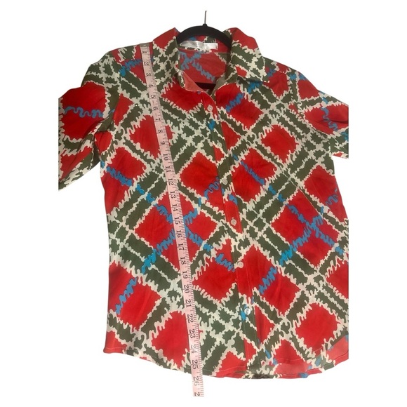 Daniela Corte Vibrant Red and Green Women's Blouse - Picture 5 of 7